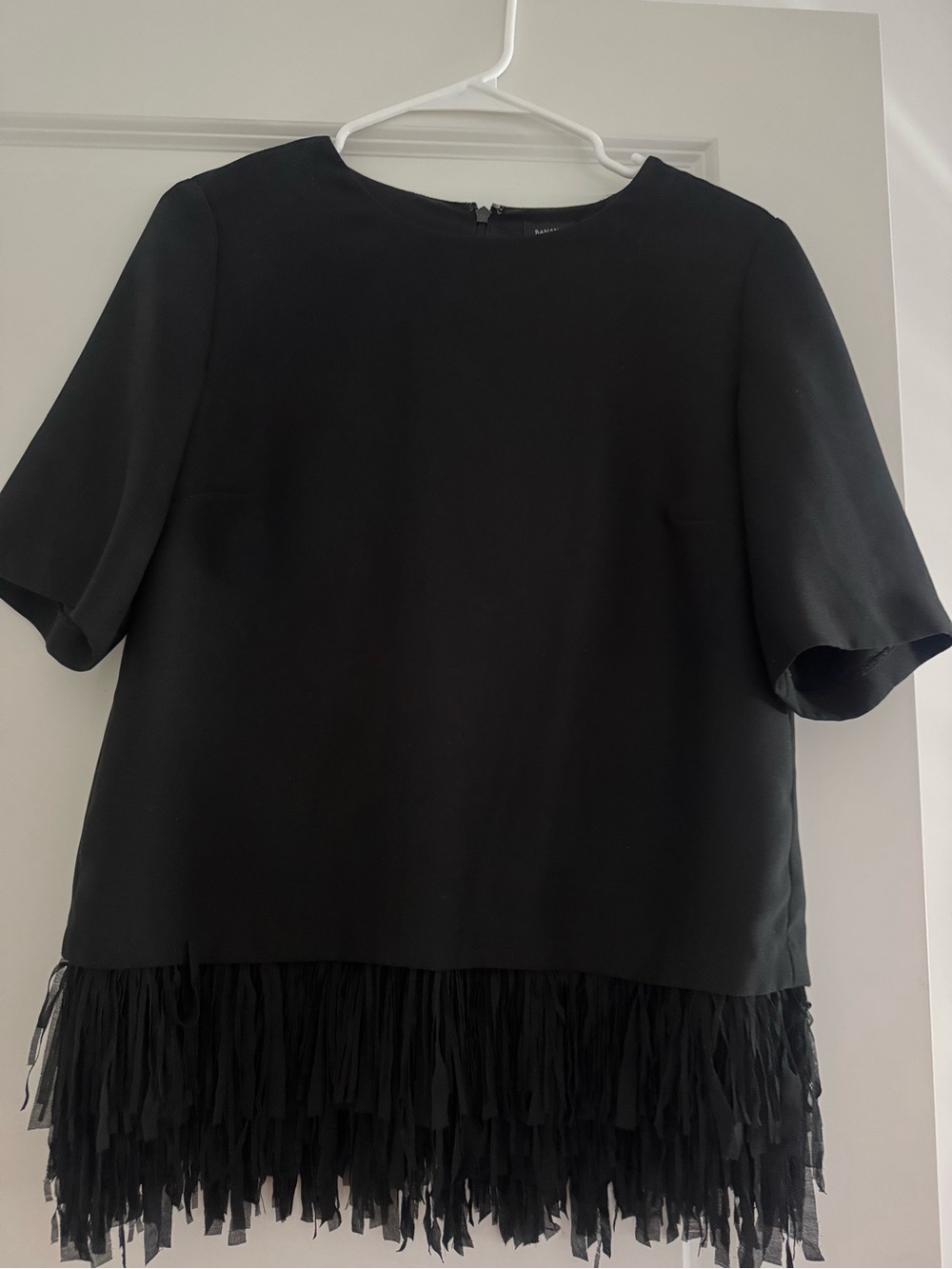 Banana Republic Black Short Sleeve Top with Fringe Hem